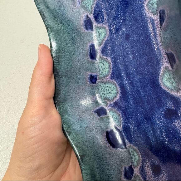Sheepscot River Pottery Ocean Blue Wavy Tray Pink Glitter Serving Platter - Picture 7 of 8